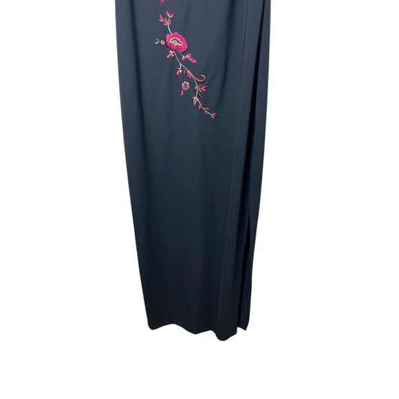 Vintage Arianna By Rachel Kaye Y2K Black Maxi Gown Embroidered Flowers Size 10 - Picture 3 of 11